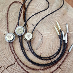 Bolo Tie - Men&#39;s Accessories - Western Wear - Groomsmen Gifts - Shotgun Casing Bolo Tie - Men / Women&#39;s Leather Bolo Ties - Cowboy Fashion