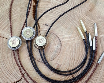 Bolo Tie - Men's Accessories - Western Wear - Groomsmen Gifts - Shotgun Casing Bolo Tie - Men / Women's Leather Bolo Ties - Cowboy Fashion