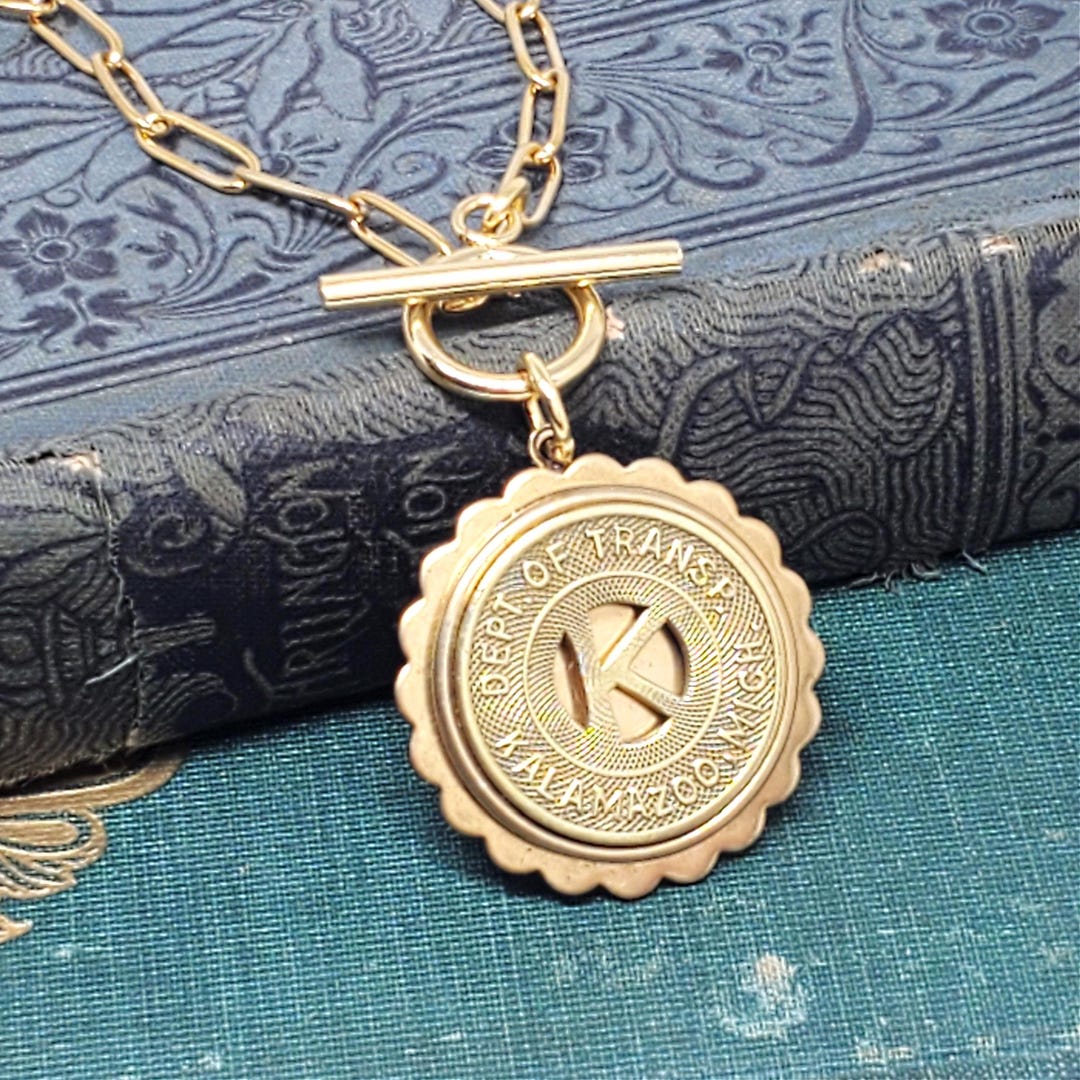 Initial K Gold Paperclip Chain Necklace Coin Jewelry Vintage