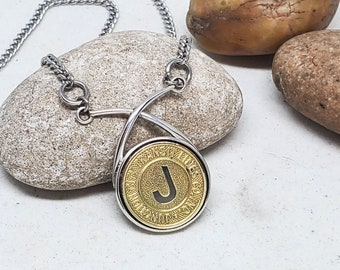 Coin Jewelry - Letter Jewelry - Coin Necklace - Initial J - Transit Token Jewelry - Junction City Transit Lines Token Pendant Necklace