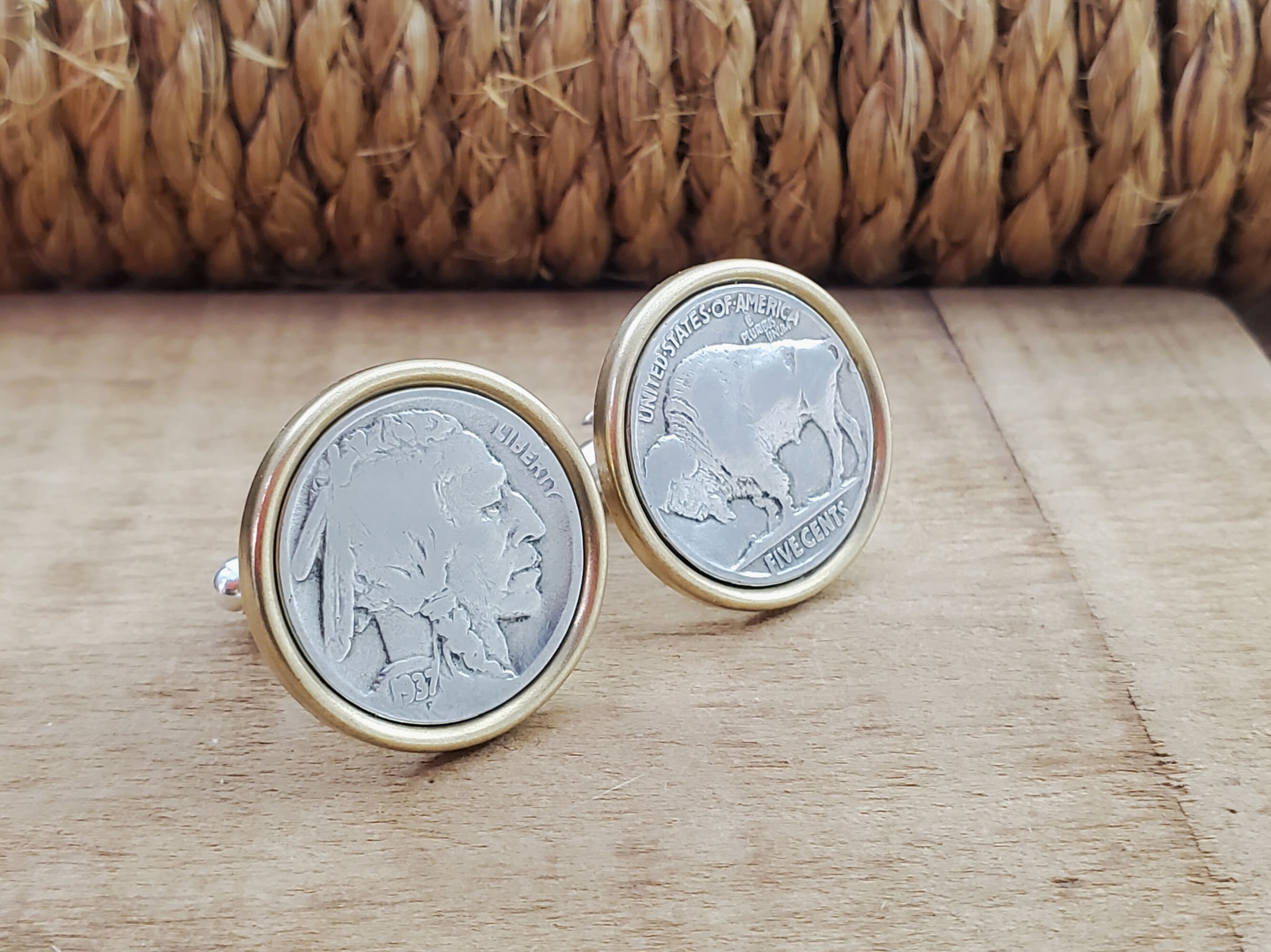 Boutons De Manchette En Acier Inoxydable - Design Tête De Bison Avec Jetons Et Icônes - Neuf Avec Étiquettes