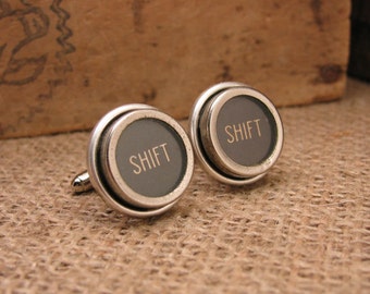 Men's Cuff Links - Typewriter Key Cuff Links -  SHIFT Key Black Glass Top Typewriter Key Cuff Links - Men's Accessories - Unique Gift Idea