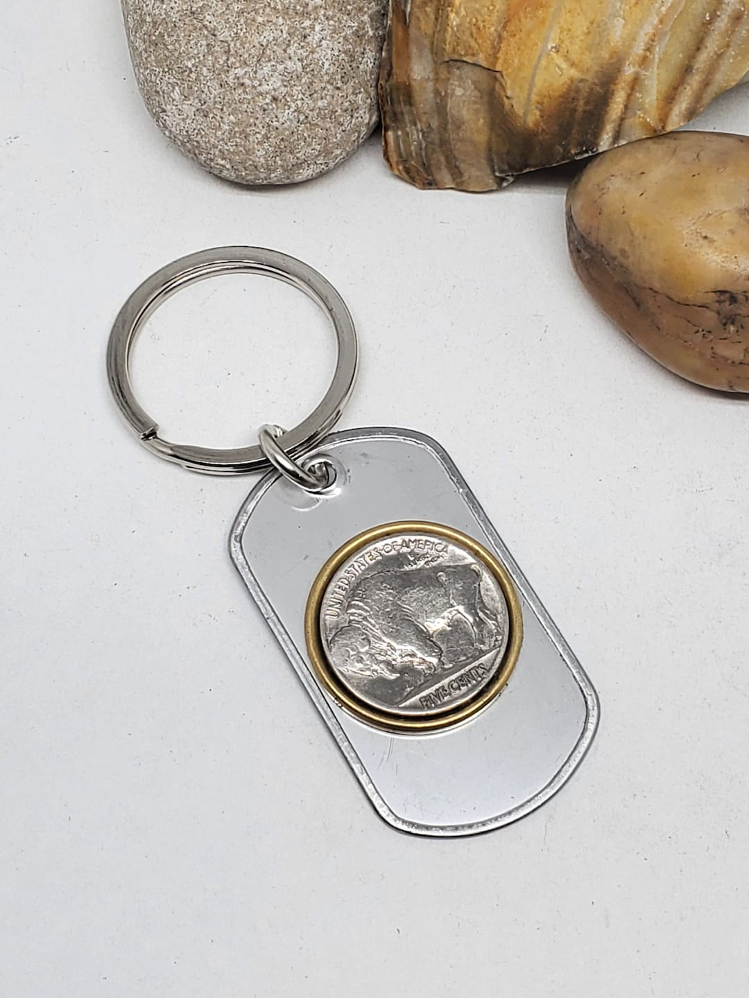 Key Ring - Key Chain - Genuine Buffalo Nickel / Indian Head Nickel ...