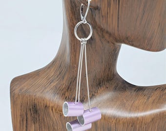 Upcycled Knitting Needle Earrings • Long Dangle Lavender Tube Earrings • Modern Dangle Earrings  • Unique Gift for Her • Crochet Fiber Art