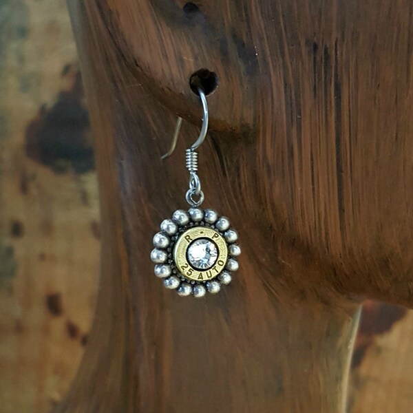 Bullet Jewelry - Bullet Earrings - Petite 25 Auto Beaded Bezel Bullet Earrings - Diamond Crystals - Pretty & Petite! - A SureShot Exclusive