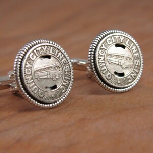 Cuff Links - Coin Jewelry - Men&#39;s Accessories - Quincy Illinois City Bus Lines Silver Transit Token Cuff Links - Traveler - Gift for Guy