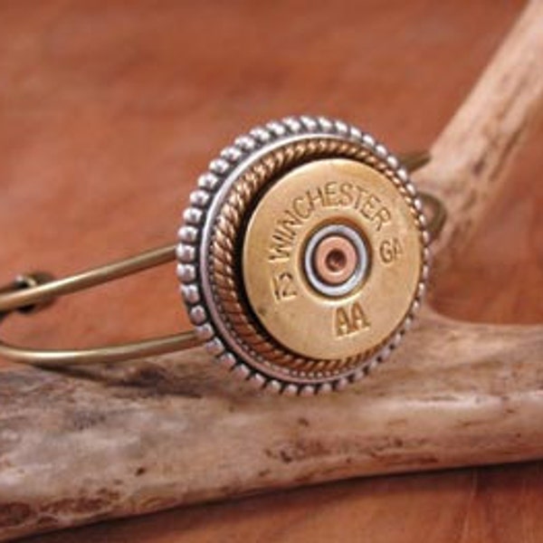 Bullet Jewelry - Shotgun Casing Jewelry - 12 Gauge Brass Wire Cuff Bracelet - Gun Jewelry - Rustic Style, Bullet Jewelry