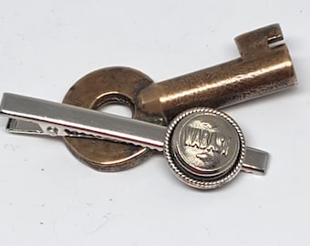 Tie Bar - Accessories for Men - Vintage Silver WABASH Railroad Railman's Uniform Cuff Button Tie Bar - RARE & Collectible - Gift for Man