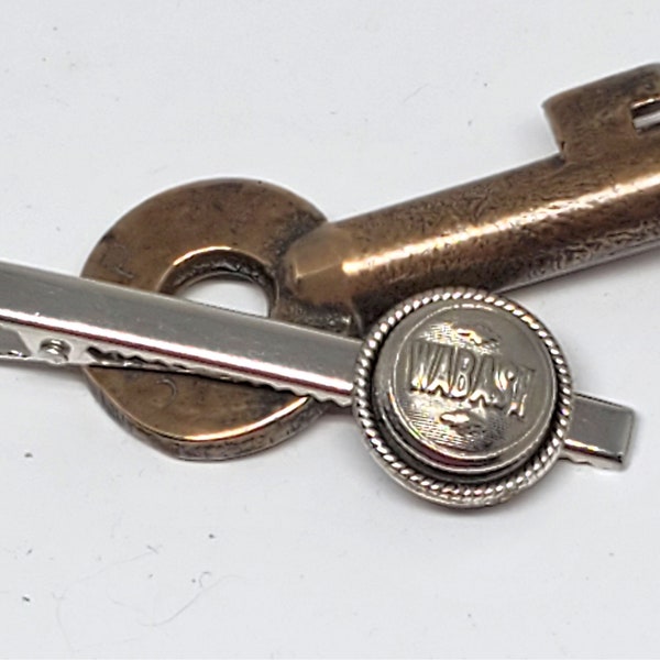 Tie Bar - Accessories for Men - Vintage Silver WABASH Railroad Railman's Uniform Cuff Button Tie Bar - RARE & Collectible - Gift for Man