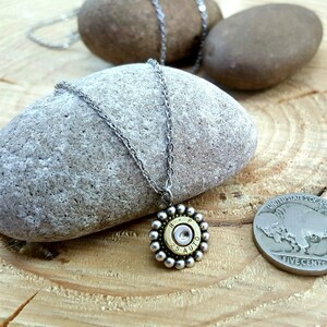 Bullet Jewelry - Minimal Jewelry - Petite Beaded Bezel Bullet Necklace - Dainty Necklaces - Girl's Bullet Necklace - Valentine Gift for Her - Tiny Bullet Pendant - 32 Auto Bullet Casing - SureShot Jewelry - Shotshell & Bullet Designs