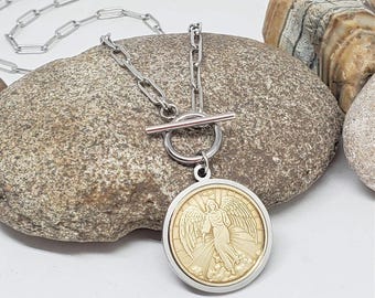 Guardian Angel Paperclip Chain Coin Necklace - Toggle Necklace - Coin Jewelry - BEST SELLER! - Inspirational Gift - Religious Gift Idea