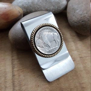 Prendedor de dinheiro de níquel de búfalo - Porta-moedas com cabeça de índio autêntico para homens - Joias e presentes para moedas com menos de 20 anos Acessórios masculinos Ideia de presente para padrinhos