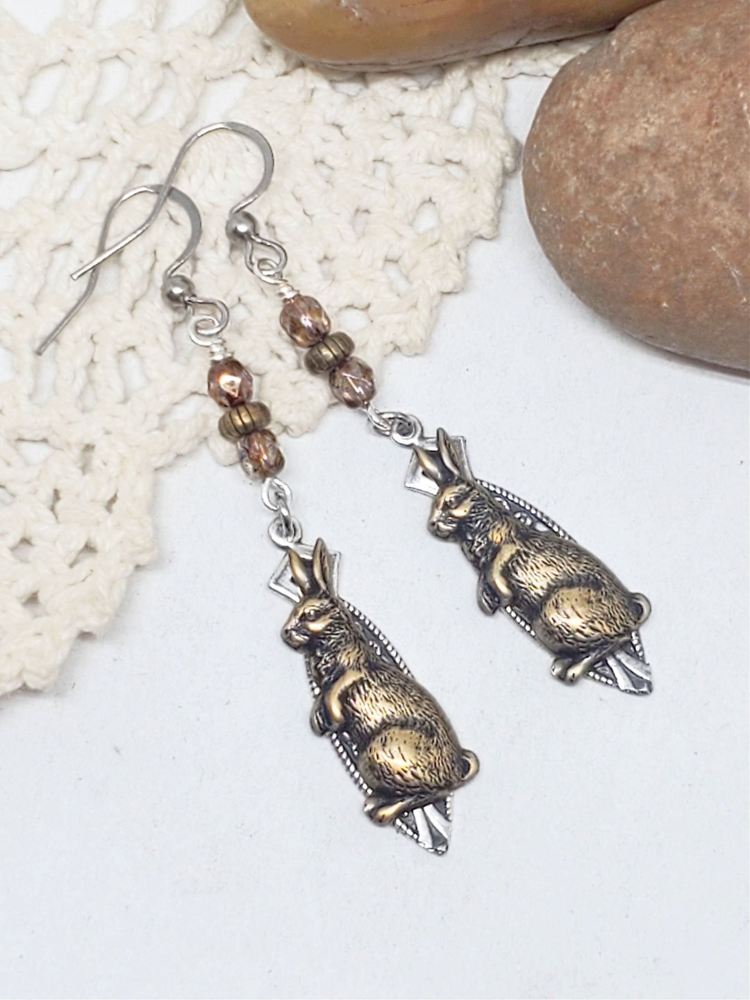 Rabbit Earring Bunny Earrings - Rabbit Theme Mixed Metal Beaded Dangle Earrings ...