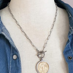 Guardian Angel Coin Necklace - Paperclip Chain Toggle Necklace - Coin Jewelry - BEST SELLER! - Inspirational Gift - Religious Gift Idea - Key of A Upcycled Jewelry