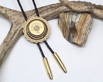Bolo Tie - Men's Accessories - Bullet Accessories - Groomsmen Gifts - Concho Style Handcrafted Shotgun Casing Leather Bolo Tie - Unisex