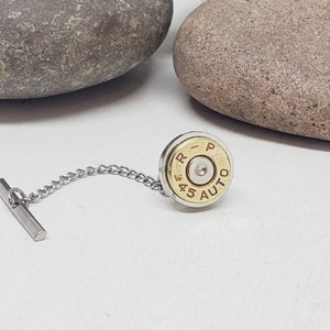 Men&#39;s Suit Accessories - Bullet Tie Tack with Chain - Men&#39;s Bullet Jewelry - Groomsmen Gifts - Gift for Him - Father&#39;s Day - Graduation Gift