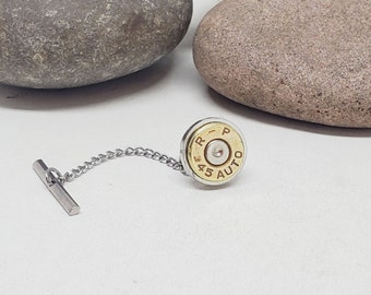 Men's Suit Accessories - Bullet Tie Tack with Chain - Men's Bullet Jewelry - Groomsmen Gifts - Gift for Him - SureShot Jewelry