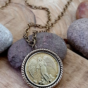 Guardian Angel Coin Necklace Coin Jewelry Gift for Her Gift for Mom BEST SELLER Everyone Needs a Guardian Angel Nearby image 3