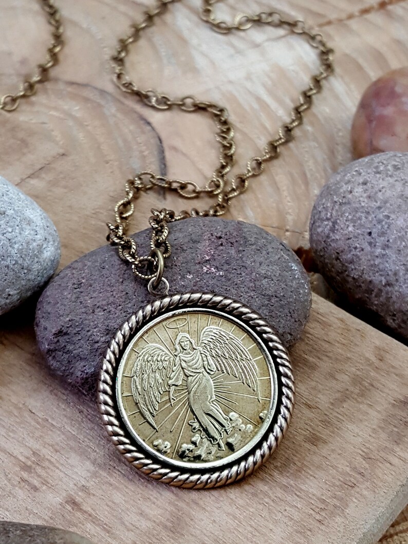 Guardian Angel Coin Necklace Coin Jewelry Gift for Her BEST SELLER Best Quality Everyone Needs a Guardian Angel Nearby image 3