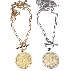 Guardian Angel Coin Necklace - Paperclip Chain Toggle Necklace - Coin Jewelry - BEST SELLER! - Inspirational Gift - Religious Gift Idea - Key of A Upcycled Jewelry