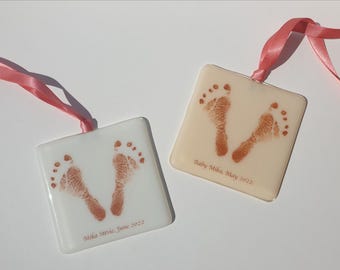 Baby’s first Footprint | Handprint | Fused Glass | Personalised text available | Completely Custom | Precious Memories | Unique Glass Art
