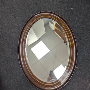 Vintage Large Oval Inlaid Wood Hallway Entrance mirror Edwardian style Victorian