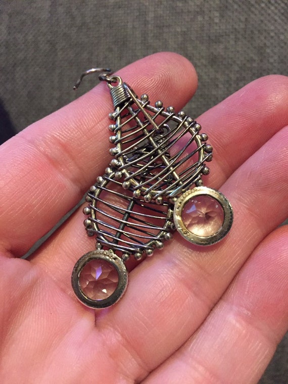 vintage sterling silver gemstone quartz earrings … - image 5