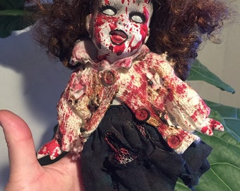 Upcycled horror doll goth ooak handmade handpainted baby creepy death blood bloody collectible recreated recycled