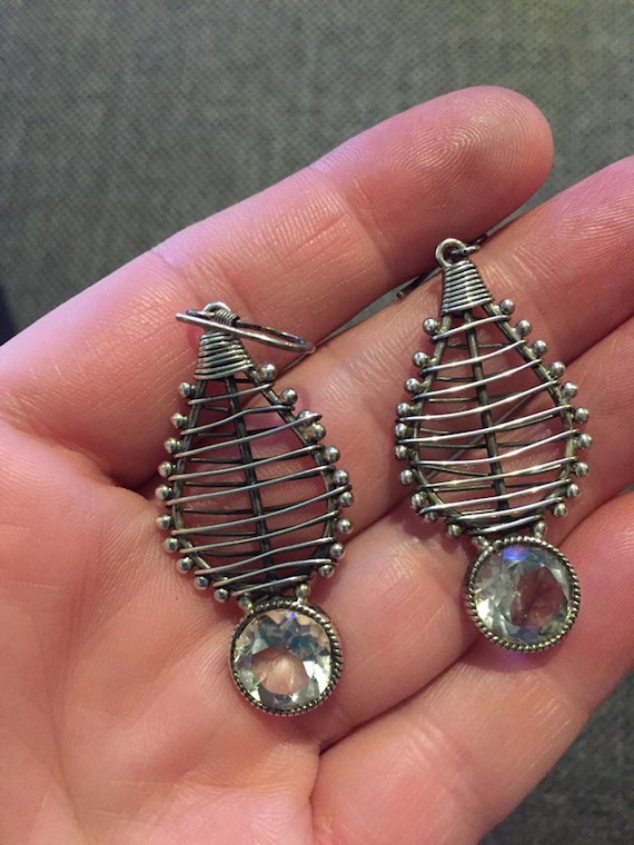 vintage sterling silver gemstone quartz earrings … - image 2
