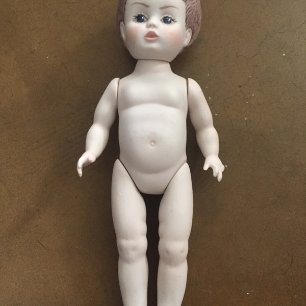 vintage porcelain bisque jointed naked boy Doll blue eyes ceramic baby
