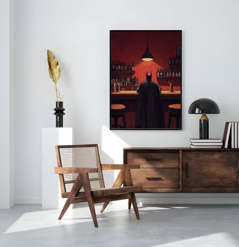 Batman Drinking BEER Poster, Retro Style Superhero Wall Art, Cool