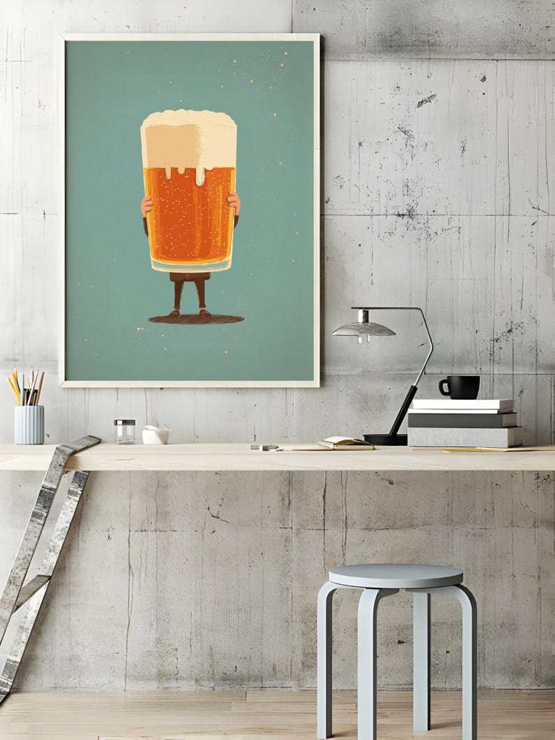 Hugging BEER Poster, Funny Wall Art, Cartoon Retro Style Beer Print