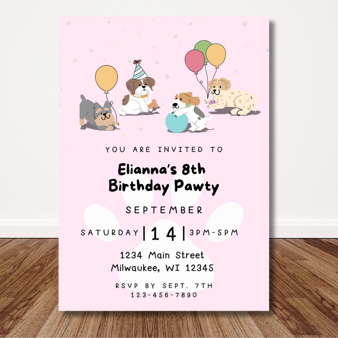 PAWTY Puppy Dog Themed Birthday Party Invitation Custom Template ...