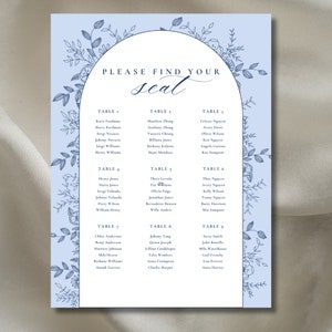 Blue and White Elegant Classic Southern Blue Floral Wedding Suite Template Customizable - Wedding Seating Chart Signage Sign Custom