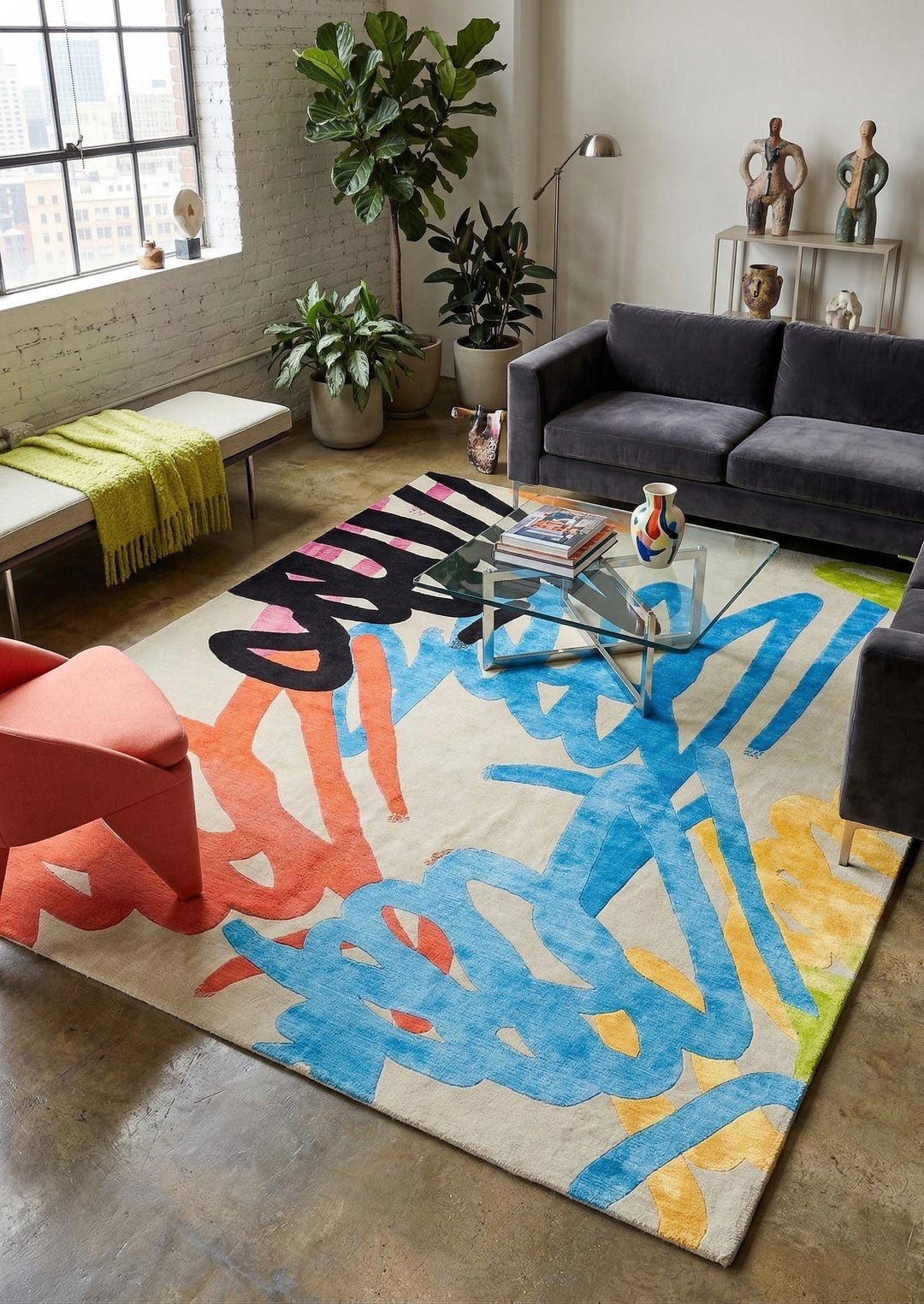 Hand-knotted Tibetan Rug | Colorful Abstract Scribble Modern Pop Art ...