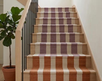 Handmade Wool Striped Stair Runner, Modern Scandinavian Hallway Rug