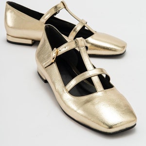 Gold Mary Jane,Handmade Leather Mary Jane Shoes, Gold Wedding Shoes, Dore Mary Jane Shoes,Elegant Mary Jane , Gold Casual Shoes,Federica A1