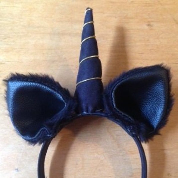 Black unicorn headband with gold or silver trim