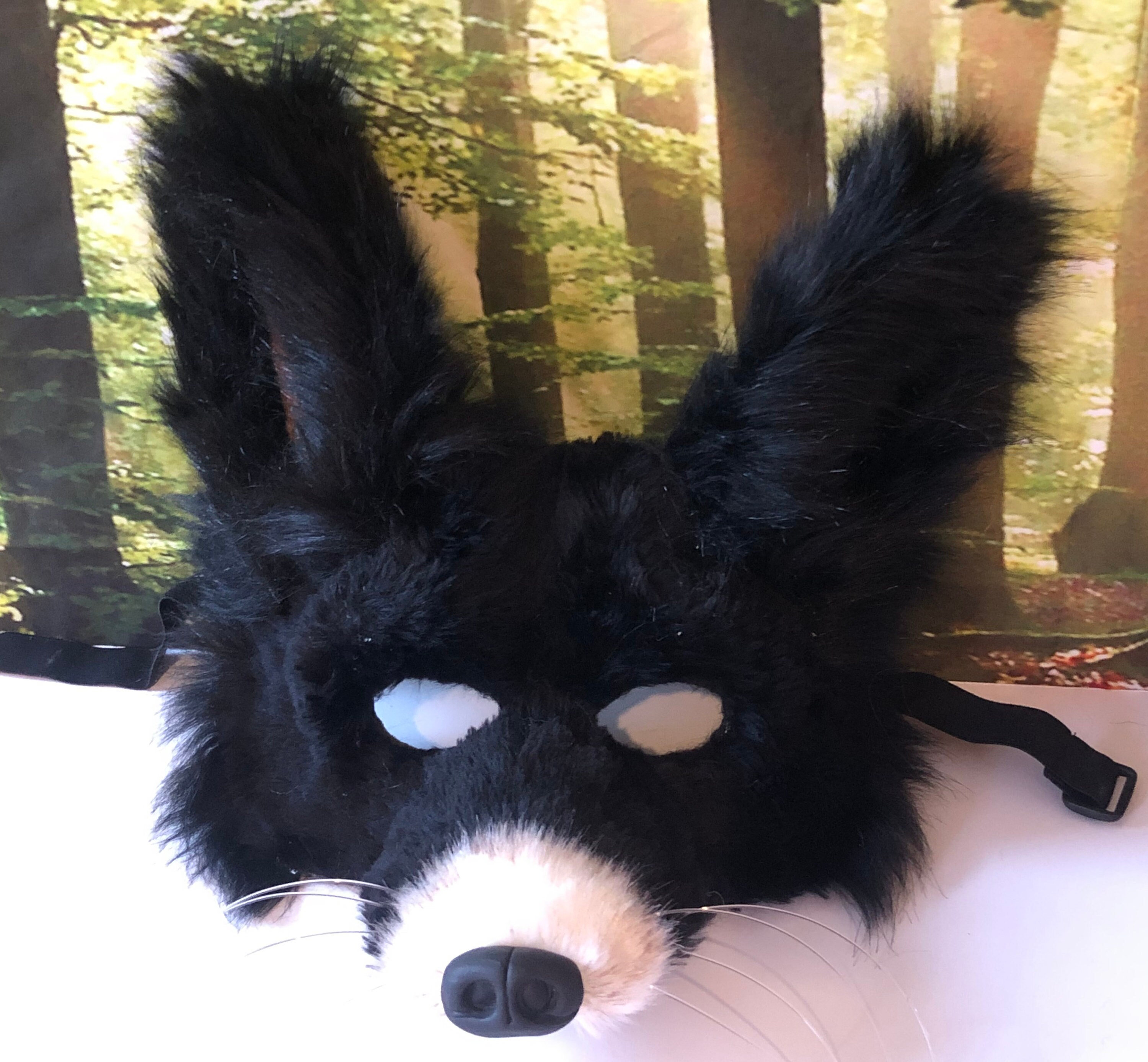 Black Therian Cat Mask Ghibli Theme black Woodland Theme With Fur Ears  Optional Tail 