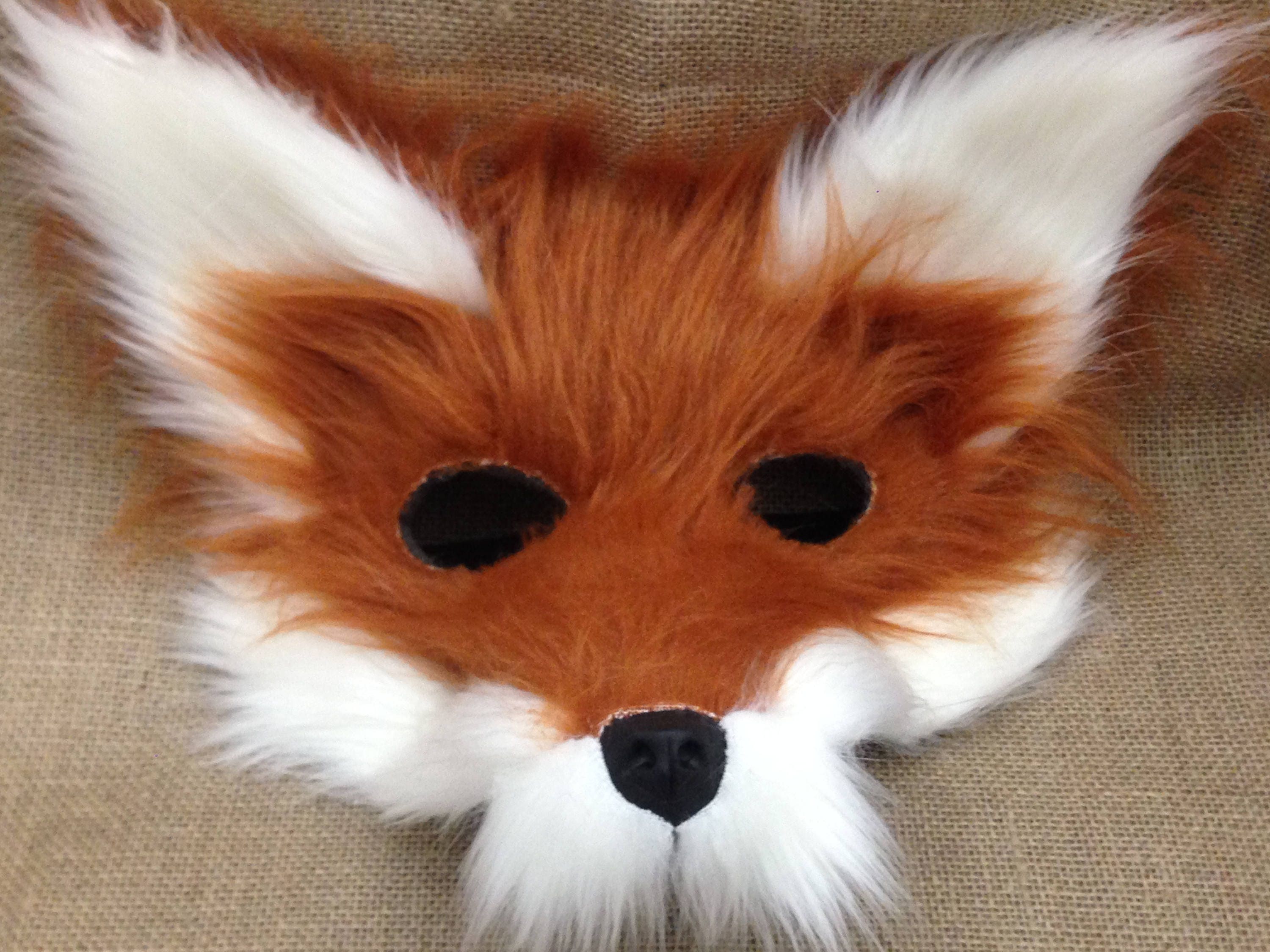 Red And White Fox Face Mask With Big Ears Etsy