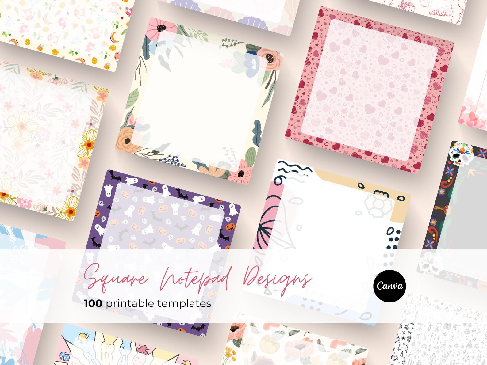 Printable Square Notepads Personalized Templates Cute Designs Memo Pads ...