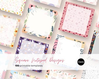 Printable Square Notepads Personalized Templates Cute Designs Memo Pads for Gift Ideas