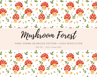 Naadloze kawaii herfstpaddestoelpatroon digitale download voor herfst ambachten scrapbooking sublimatie stof behang Thanksgiving decor