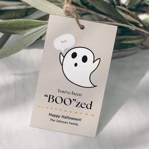 BOO-zed Halloween Gift Tag Template, &quot;Boo&quot;zed, Boo!, Digital Download, Canva Template, Editable, 3 Styles, Fall Ghost Tag