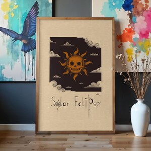 Solförmörkelse Skalle Soltryck – Mystisk japansk väggkonst, Mörk Anime Moln Poster