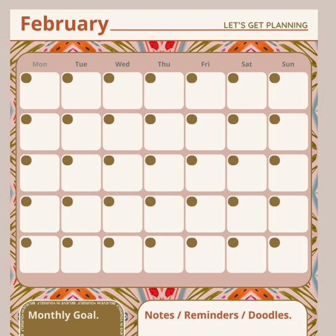 Printable Calendar, Print at Home, Dateless Calendar, Monthly Planner ...
