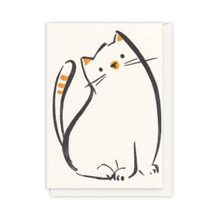 chat typographique de <br> Profitez-en ! de voeux de luxe | Anniversaire d'enfants | Amoureux des chats | Chat roux | Style minimaliste | Conception artisanale