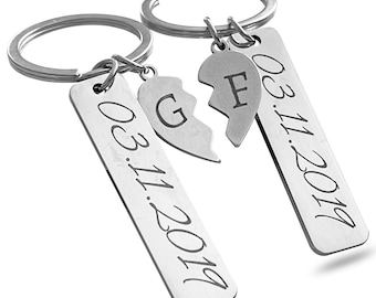 Schlüsselanhänger mit Gravur | personalisierter Anhänger | 2er Set graviert mit Namen | Geschenk Partner Jahrestag Valentinstag Geburtstag