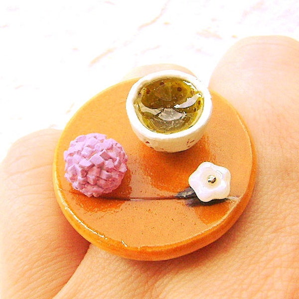 Green Tea Ring  Wagashi Traditional Japanese Food Jewelry Miniature Food Ring