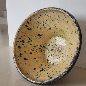 Extra Large Rare Antique Pugliese Handmade Terracotta Bowl. Glazed. Limmo. Ceramics. Late 19th Century